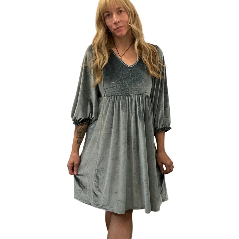 90's Vintage Style Blue Velvet Baby Doll Dress size Large
